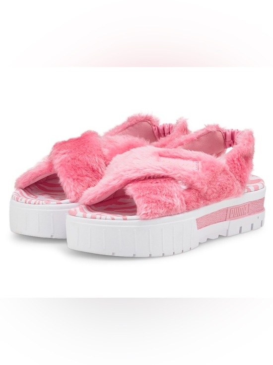 Puma Shoes - Puma Fuzzy Pink Platform Slides US 6.5 | Y2K Chunky Sandals Faux Fur Bratz